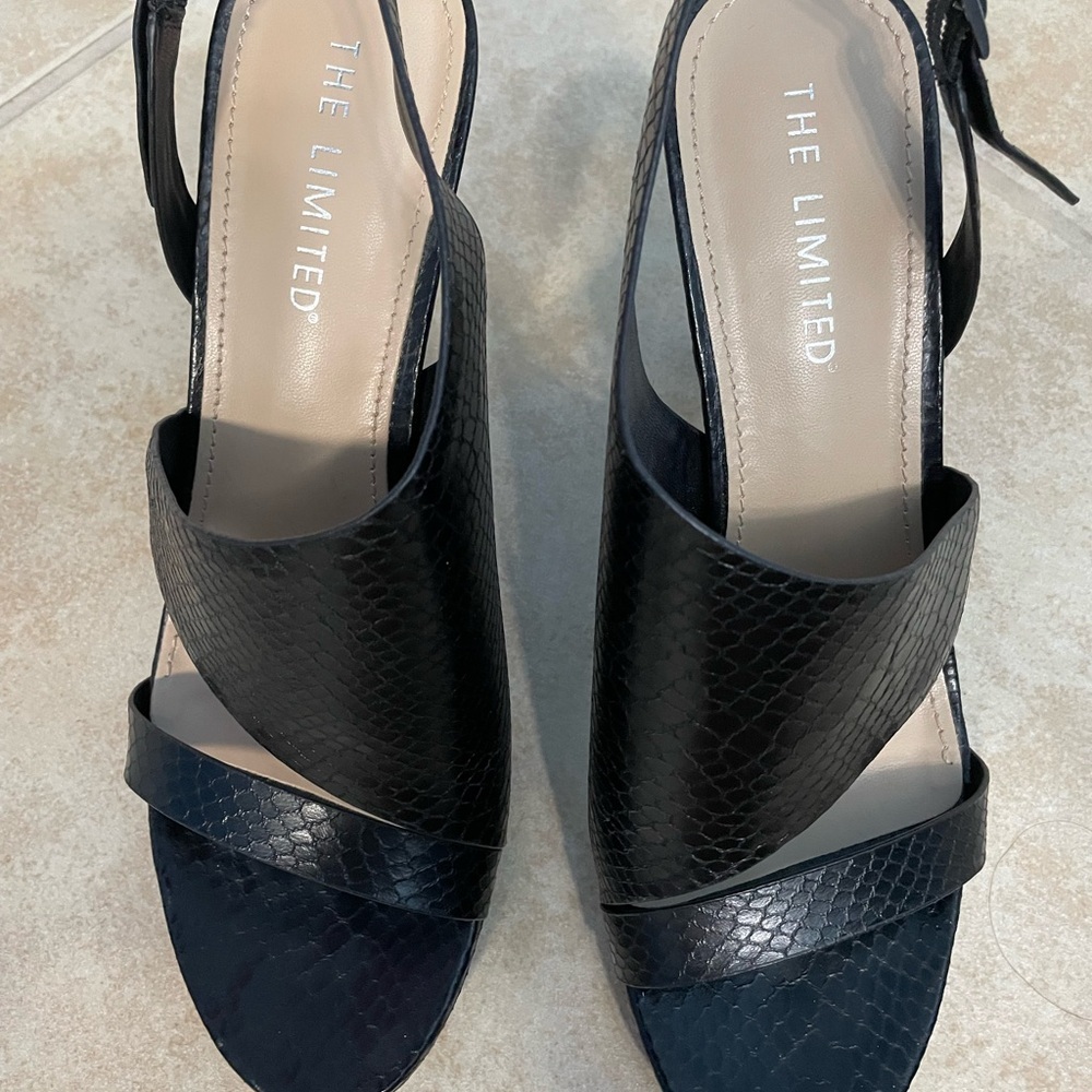 The Limited Black Snakeskin Stiletto Heel Sandals